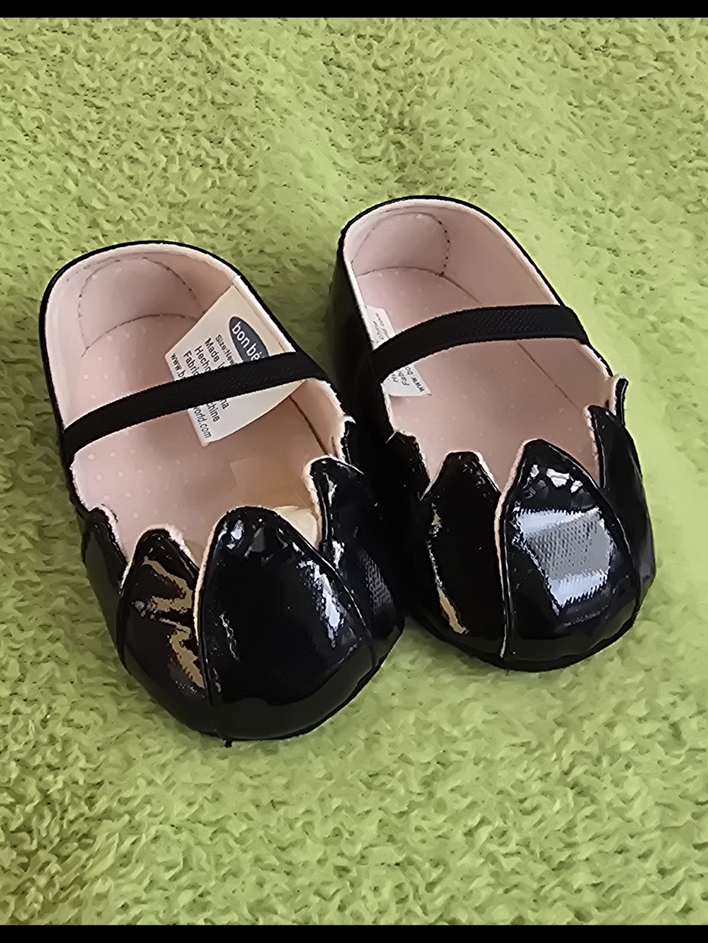 NWT NEWBORN Baby GIRLS BLACK PATENT SHOES Mary Jane Flats Pink Lining (Q3)